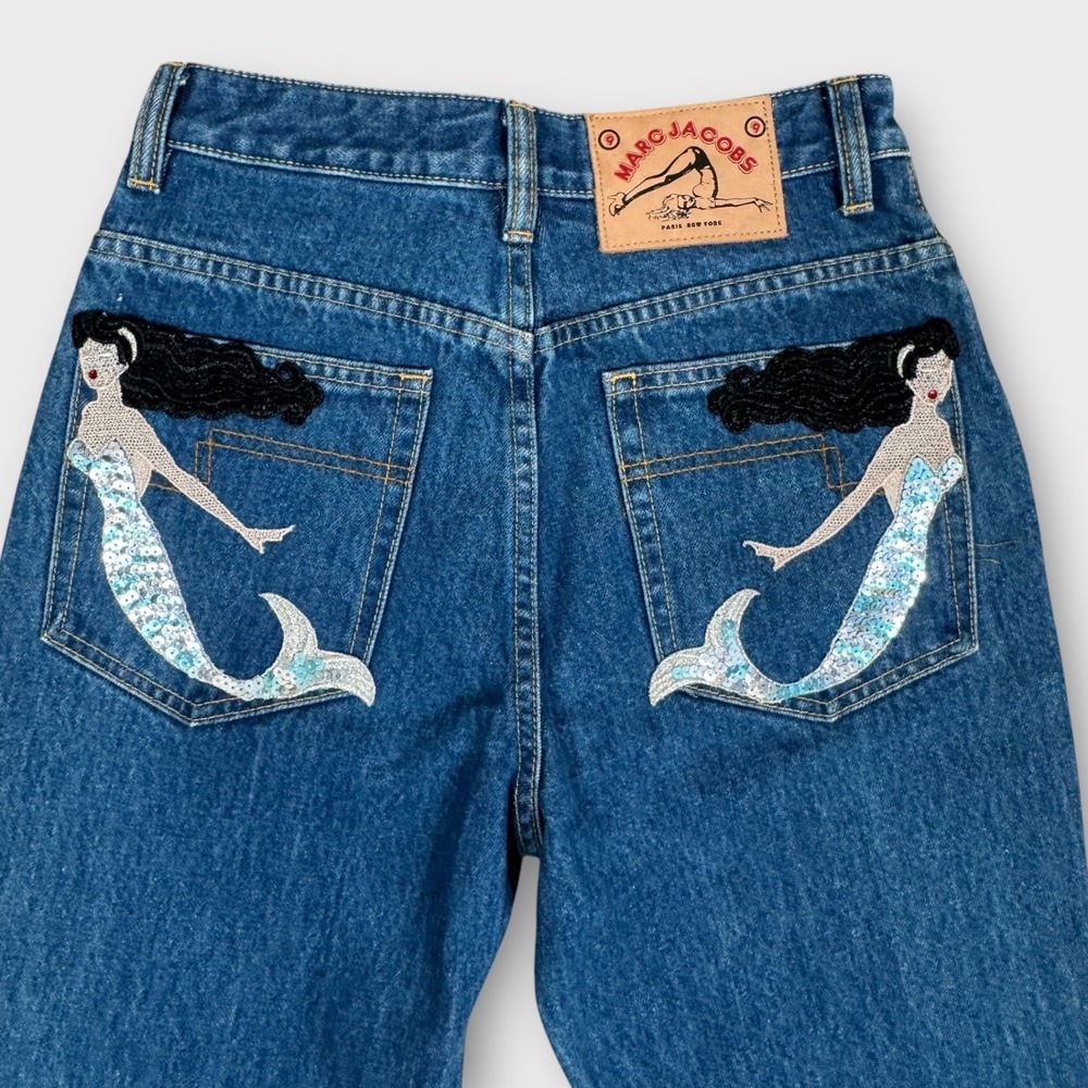Marc Jacobs $500 NWT Bright Blue Jeans Sequin Mermaid Charms Beaded 26 - Picture 3 of 16